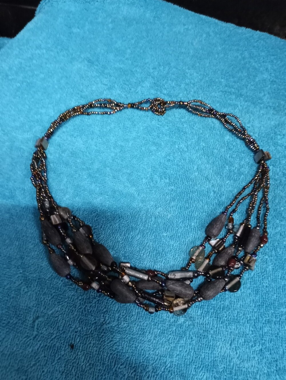 Multi-Strand Beaded Necklace in Black and Dark Brown